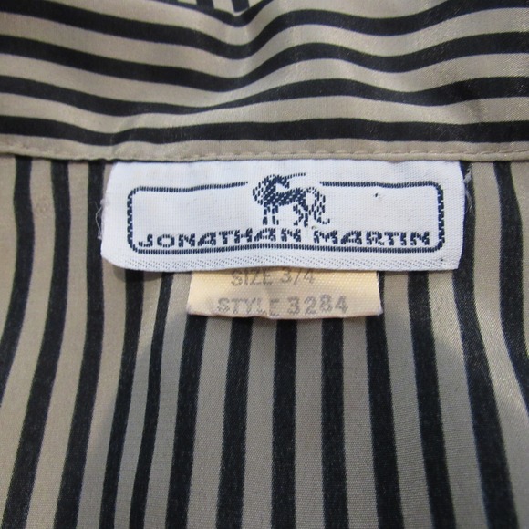 Vintage Jonathan Martin Black Taupe Stripe V Neck Button Down Blouse Women's S - Picture 6 of 8